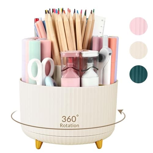 SKYDUE 360 Rotating Plastic Desk Pen Organizer with 5 Slots, Dual-Purpose Art Supply Pencil Cup for Office, School, Home - Image 1