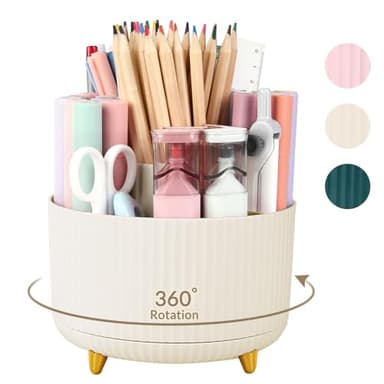 SKYDUE 360 Rotating Plastic Desk Pen Organizer with 5 Slots, Dual-Purpose Art Supply Pencil Cup for Office, School, Home - Image 1
