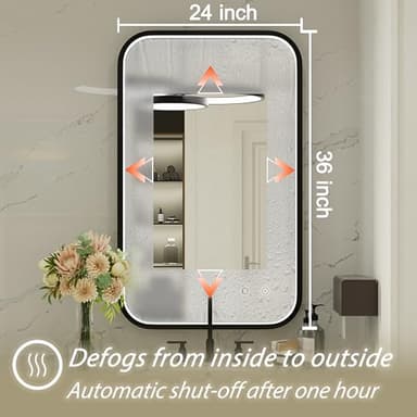 JSneijder LED Mirror for Bathroom 24x36 Inch Black - 3 Color Lights (3000K/4500K/6000K), Stepless Dimmable, Anti-Fog, Memory Function, Wall Mounted Lighted Bathroom Vanity Mirror, Horizontal/Vertical - Image 4