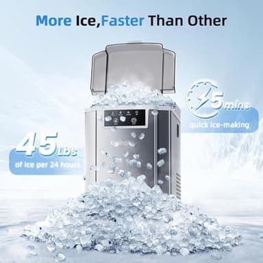 KaringBee Countertop Nugget Ice Maker – 45 lbs/Day, Fast 5-Min Chewable Pellet Ice – Self-Cleaning Sonic & Pebble Ice Machine for Home, Kitchen & Office – Premium Stainless Steel 2025 Upgraded - Image 2