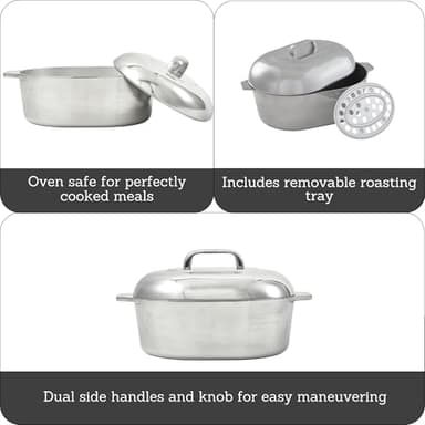 IMUSA USA Heavy Duty Cajun Oval Cast Aluminum Roaster 18", Silver - Image 2