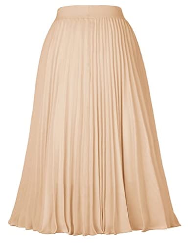 GRACE KARIN Women's Flared Pleated Ruffle Chiffon Skirt Below Knee Light Khaki S - Image 2