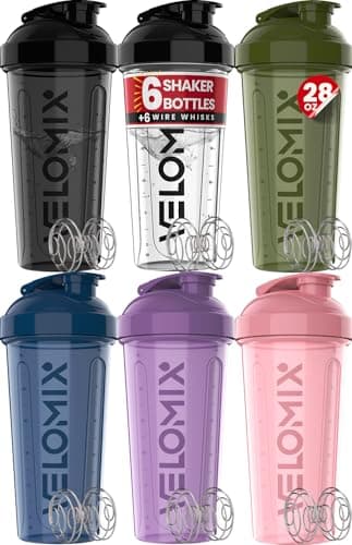VELOMIX -6 PACK- 28 OZ Protein Shaker Bottles for Protein Mixes, Shaker Cups for Protein Shakes, Small Shaker Bottle Pack, Shaker Cup, Shakers for protein Shakes (Core Series) - Image 1