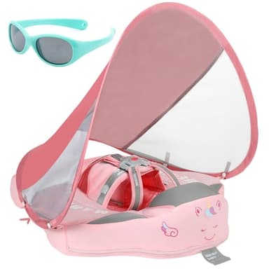 Mambobaby Float with Canopy and Tail New Upgraded Non-Inflatable Baby Pool Float Mambo Float Swim Trainer Solid Infant Swim Float Adjustable Pearl Foam Baby Swim Ring - Image 1