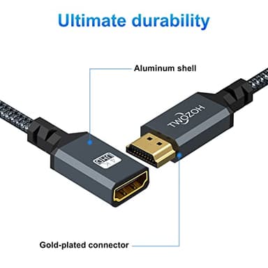 Twozoh HDMI Extension Cable 6.6FT, HDMI Male to Female HDMI Cord, HDMI 2.0 Cable Adapter Support 4K@60Hz 3D HDR - Image 2