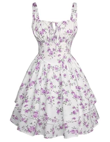 Scarlet Darkness Floral Mini Corset Dress for Women Teens Summer Vacation Short Dresses White Purple Floral L - Image 1