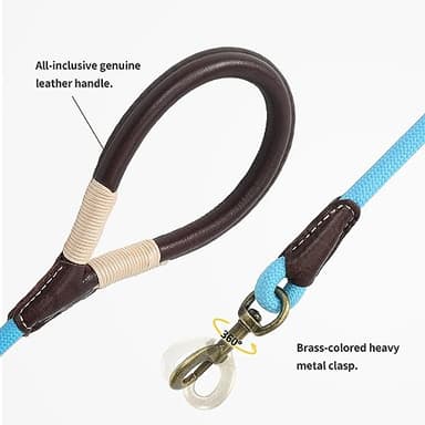 Mile High Life Dog Leash Heavy Duty Strong w Leather Handle Rope Leash for Small Medium Large Dogs, Diameter 1/2" (Blue, 60 Inches) - Image 4