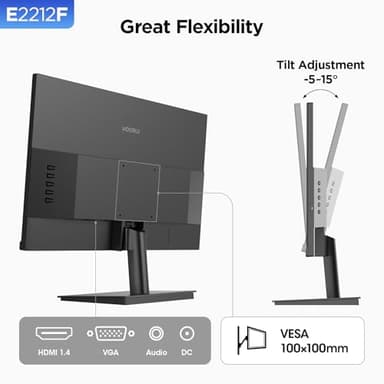 KOORUI 22 Inch Computer Monitor Full HD 1080P 100Hz PC Gaming Screen VA Panel Ultra-Slim Display 3000:1 Contrast Ratio with Adpitive Sync (HDMI/VGA/VESA Compatible 100x100mm/Audio Out), Tilt, Black - Image 6