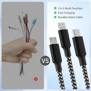 Multi Charging Cable,(2Pack 4FT) 3 in 1 Charging Cable for Multiple Devices, Nylon Braided Universal Charger Phone Charger Cord with Type-C,Micro USB,IP Port for iPhone16/15 Series/Phone&Pad - Image 3