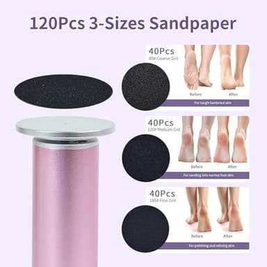 FancyJun Electric Foot Callus Remover with 120pcs Sandpaper Discs(3 Sizes), Professional 800RPM Aluminum 4.8 Inches Callus Remover for Feet, Stepless Speed Control for Dead Skin (Purple) - Image 2