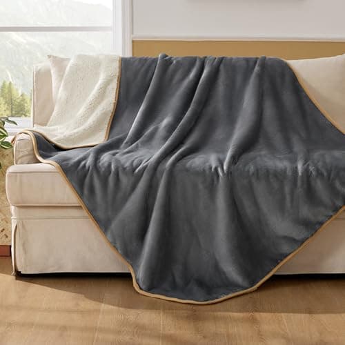 Bedsure Waterproof Dog Blankets for Extra Large Dogs - XL Cat Blanket Washable for Couch Protection, Sherpa Fleece Puppy Blanket, Soft Plush Reversible Throw-XL Furniture Protector, 50x70, Grey - Image 1