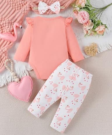 Fullfamous Baby Girl Clothes Gifts Outfits,Fall Winter Long Sleeve Romper and Pant Set Little Swan 12-18 months - Image 3