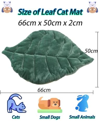 Rzxlszy Cat Mat Self Warming Cat Bed 26"x20" Leaf Shaped Cotton Soft Warm Pet Pad Blanket for Indoor Bed Couch Sofa Floors Cat and Dog Warm Mattress (Green) - Image 2