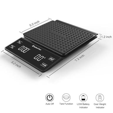 KitchenTour Coffee Scale with Timer 3kg/0.1g High Precision Pour Over Drip Espresso Scale with Back-Lit LCD Display (Batteries Included) - Image 2