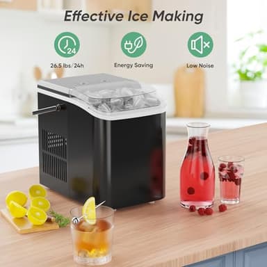DUMOS Ice Maker Countertop Ice Machine Compact Size with Handle, 26lbs in 24Hrs, Black - Image 2