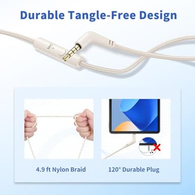Botesty Sound Headphones Wired with Microphone, Over Ear Foldable 3.5mm Plug in Headphones Corded with 4.9ft Tangle-Free Nylon Cord for Tablet, Laptop, MP3/4, School, Airplane Travel (Beige) - Image 5