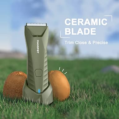 MANSPOT Manscape Trimmer for Men Ball/Pubic/Groin, Electric Body Hair Trimmer, Replaceable Ceramic Blade Heads,Waterproof for Wet/Dry Use,Standing Recharge Dock,90 Minutes Shaving After Charged(Green) - Image 2