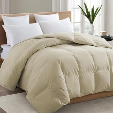 TEXARTIST Premium 2100 Series California King Comforter All Season Breathable Beige Comforter Soft 4D Spiral Fiber Quilted Down Alternative Duvet Insert with Corner Tabs Hotel Style (96"x104") - Image 1
