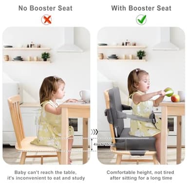 TOTIDYH Toddler Booster Seat for Dining Table, Non-Slip Kitchen Chair Booster Seat with Backrest and Adjustable Straps, Portable PU Waterproof Travel Baby Booster Increasing Cushion - Image 2