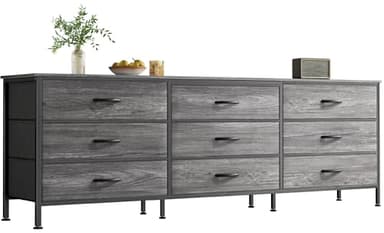 Huuger 63 Inch Dresser for Bedroom, Long Dresser for Closet with 9 Drawers, Large TV Stand for 55, 65, 70 Inch TV, Entertainment Center with Storage, Wide Chest of Drawers, Grey - Image 1