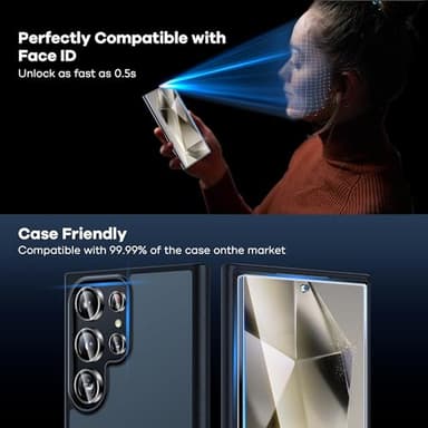 AACL For Samsung Galaxy S24 Ultra Screen Protector Tempered Glass (3 pack)&Individual Alloy Ring for Samsung Galaxy S24 Ultra Camera Lens Protector (1 set),[Fingerprint Unlock][9H][Case Friendly] - Image 6
