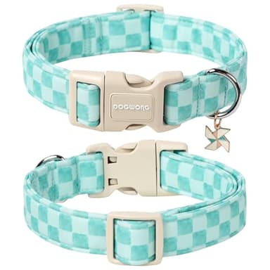 DOGWONG Green Dog Collar, Green Plaid Dog Collar Durable Checkered Pet Dog Collars Cute Summer Boy Puppy Necklace for Small Medium Large Dogs - Image 2