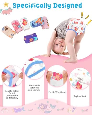 JAHSIYI Girls Underwear Size 6 100% Cotton Toddler Panties 6T Stretch Briefs Kids Clothes Underpants 6 Pack Mermaid Undies Small 6X 5-6 Years Old - Image 2