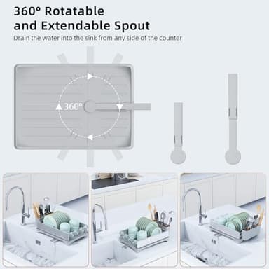 Gajbah Dish Drying Rack, Dish Racks for Kitchen Counter with Drain, Dish Drying Rack for Kitchen Counter with Cutlery Holder.16.5"(D) X 12"(W) (Light Grey) - Image 4