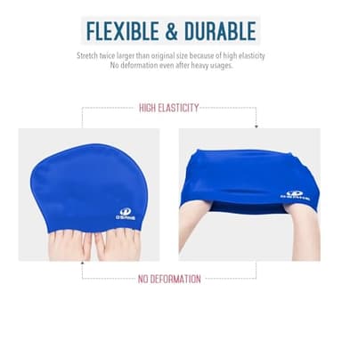 2 Pack Womens Silicone Swim Cap for Long Hair,3D Ergonomic Design Silicone Swimming Caps for Women Kids Men Adults Boys Girls with Ear Plug and Nose Clip(L) - Image 4