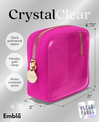 Embla Clear Cosmetic Bag Makeup Case, Clear Zipper Make Up Pouch and Toiletry Travel Tote, Cute Skincare Pouches for Women Girls, Preppy Purse Cosmetic Organizer, Mini Makeup Bags, Fuchsia - Image 2