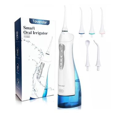 TOVENDOR Electric Water Flosser, Cordless Rechargeable Dental Oral Irrigator IPX7 Waterproof 300ML Travel Water Teeth Cleaner with 5 Tips for Braces Care Teeth Gums Cleaning, Home Office Daily Use - Image 1