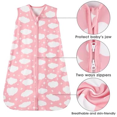 GUNTAIL Baby Sleep Sack 6-12 Months Baby Wearable Blanket 100% Rayon Cotton 2-Way Zipper Toddler Sleeping Sack，Comfy Soft Lightweight TOG 0.3（Cloud） - Image 5