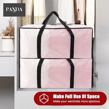 PANDA JOYS Extra Large Moving Bags with Zippers & Carrying Handles, Heavy-Duty Storage Tote for Space Saving Moving Storage, Fold Flat, Alternative to Box and Bin - 8 Pack, Semi-Transparent - Image 7