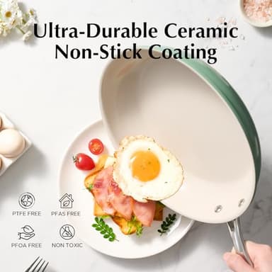 Redchef Non Stick Ceramic Frying Pan Set, Non Toxic Ceramic Pans for Cooking, 8" 9.5" 11" Skillet Set, No PFAS & PTFE & PFOA with Stainless Steel Handle, Dishwasher & Oven Safe Max up to 842°F (Green) - Image 3