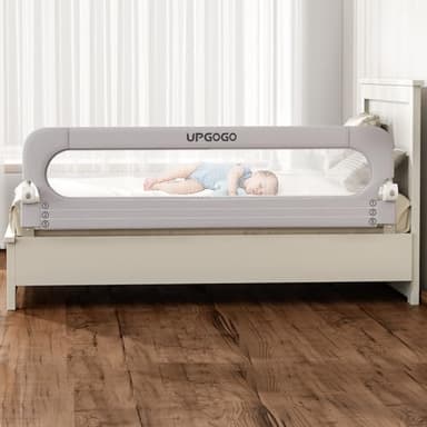 UPGOGO Folding Bed Rail for Toddlers,Baby Bed Rail Guard with Reinforced Anchor Safety System,Fit Bunk,Full Size,Queen,King,Twin(Grey,71"x23.6") - Image 1