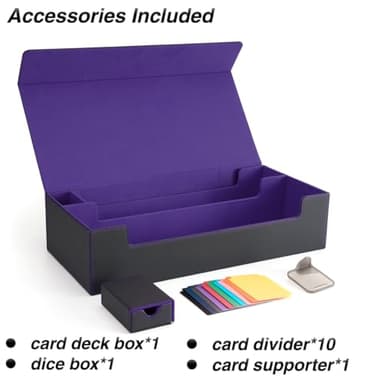 Venssu MTG Deck Box Holds 5 Display Card Deck Boxes with Playmat and Dice Box,Includes 10 colorful dividers and 1 card supporter, Trading Card Storage Box For Magic Game Cards（Black and Purple） - Image 6