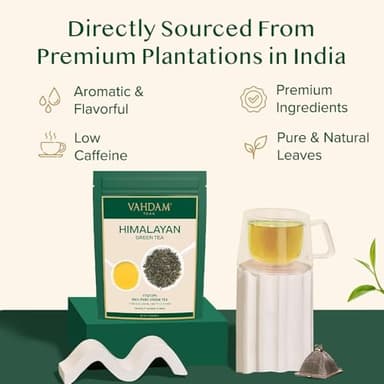 VAHDAM, Himalayan Green Tea Leaves (50+ Cups, 3.53 Oz) Non GMO, Gluten Free | High Elevation Grown Green Tea Leaves From Himalayas | Pure Unblended Single Origin Green Loose Leaf Tea | Vacuum Sealed - Image 5