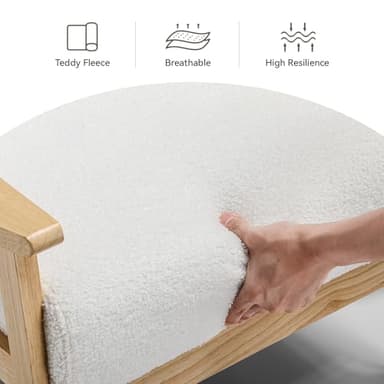 COMHOMA Mid Century Modern Accent Chair, Upholstered Living Room Chairs with Solid Wood Armrest, Comfy Reading Armchair for Bedroom, Sunroom, Balcony (Straight Armrests, White) - Image 9