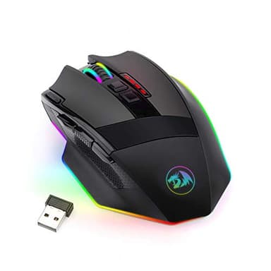Redragon M801 Wireless Gaming Mouse, RGB Gaming Mouse with MMO 9 Programmable Macro Editing Buttons, UP 16000 Adjustable DPI, Rapid Fire Button for Game, Windows,PC - Wireless, Black - Image 1