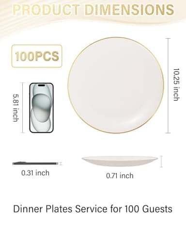 Nervure 100Pcs Ivory and Gold Plastic Plates - 10.25inch Disposable Ivory Dinner Plates - Heavy Duty Plastic Plate Ideal for Wedding & Party & Thanksgiving - Image 3