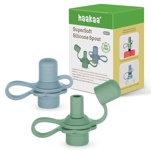haakaa Multi-Functional Silicone Spout,Pouch Topper No Spill,Water Bottle Topper for Toddlers,100% Food Grade Silicone,2 Pack - Image 1