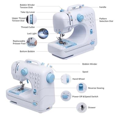 Sewing Machine for Beginners with Extension Table Mini Sewing Machines Kit Supplies 12 Built-in Stitches with Needles Assorted Thread Kit Starter Kit Easiest for Adult and Kids - Image 5