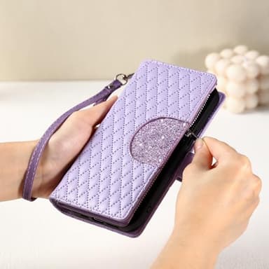 Furill Phone Case for Samsung Galaxy S21 Ultra 5G Wallet Cover with and Crossbody Wrist Strap Shoulder Strap 9+ Card Slots Zipper Purse Leather Stand S21ultra 21S S 21 21ultra G5 Women Men Purple - Image 7