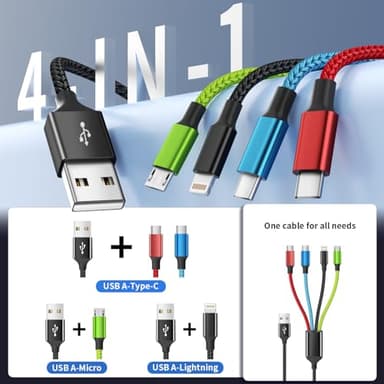 Firsting Travel Essentials Multi Charging Cable [2Pack 5FT], Nylon 4 in 1 Charging Cords, USB Cable Phone Charger with IP/Type C/Type C/Micro Port, Compatible with Most Cell Phones/Tablets and More - Image 3