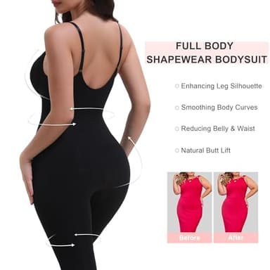 SHAPERX Hourglass Leggings 360 Compression 2 Sizes Look Full Body Shaper Breathable No Roll Down,SZ5809-Black-S/M - Image 2