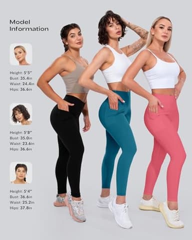 CHRLEISURE Leggings with Pockets for Women, High Waisted Tummy Control Workout Yoga Pants(5 Packs, Black,Gray,Orange,Coral Pink,Blue, 2XL) - Image 6