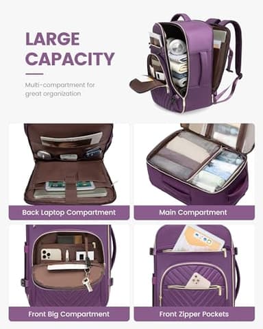 LOVEVOOK Large Travel Backpack for Women, TSA Carry on Backpack for Airplanes, 40L Personal Item Travel Bag fits 17" Laptop, Waterproof Carry on Bag Flight Approved with 4 Packing Cubes - Image 3