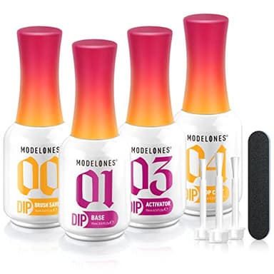 modelones Dip Powder Liquid Set 4+4 Pcs, Dip Powder System Set with Base Coat/Top Coat/Activator/Brush Saver/Manicure Tools for Nail Kit Art DIY Salon - 15ml/0.5oz - Image 1