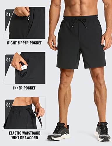 CRZ YOGA Men's Linerless Workout Shorts - 7'' Quick Dry for Running Sports Athletic Gym with Pockets Black Medium - Image 3
