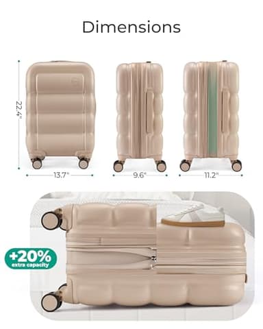 BAGSMART Carry on Luggage with Spinner Wheels, 22x14x9 Carry On Luggage Airline Approved With TSA Lock, Durable Hard Shell Carry On Suitcase 20 inch, Flaxen Almond - Image 5